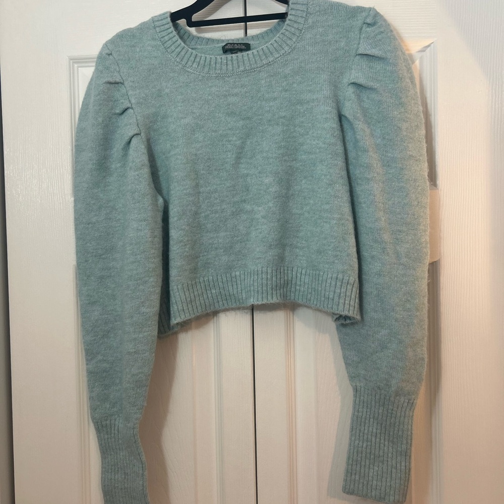 Wild Fable Cropped Puff Sleeve Knit Sweater Mint Green Size M - Picture 4 of 7